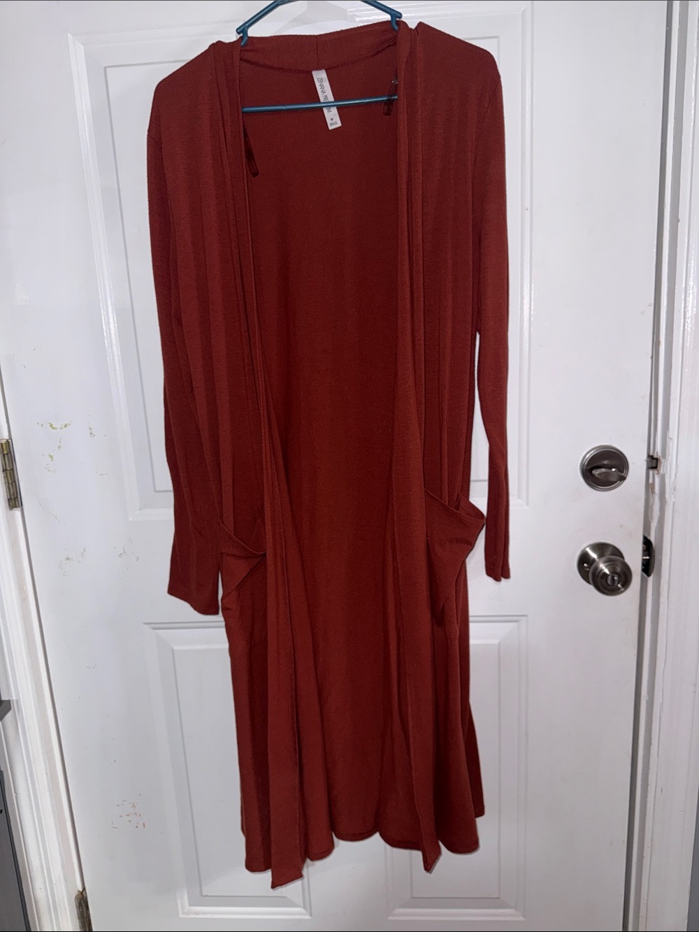 Long Open-Front Women's Cardigan in Rust